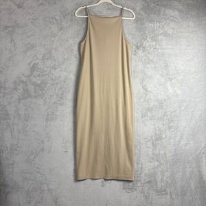 Old Navy Womens Tan Ribbed Knit Square Neck Midi Dress Large 863542-00 Bodycon